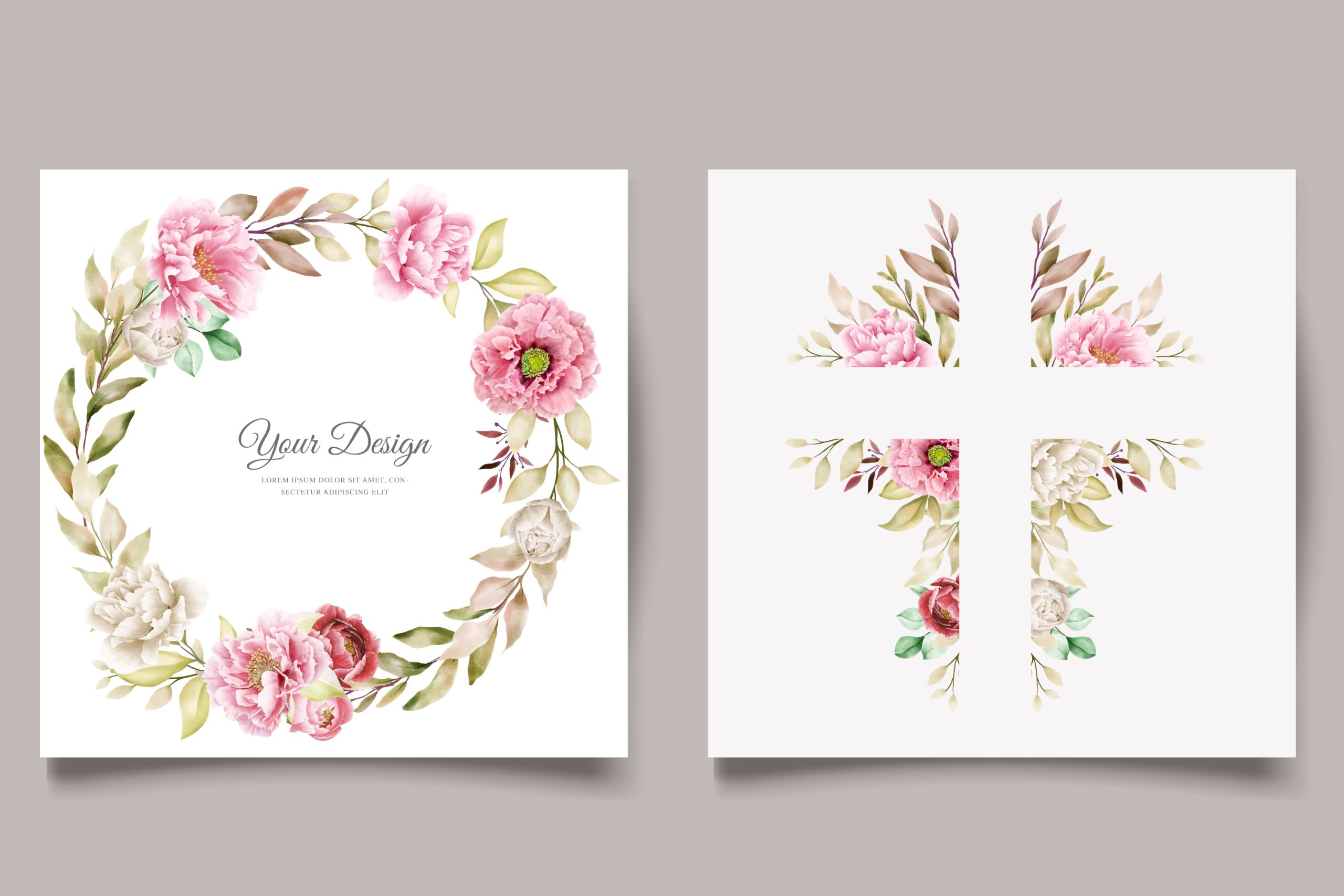 Eleganckie zaproszenie komunijne w stylu boho z różowymi kwiatami i motywem krzyża